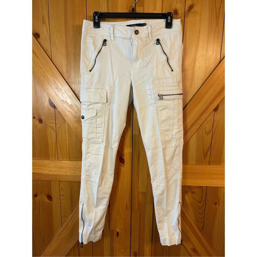 Polo by Ralph Lauren White Cargo Ankle Pants with Zippers